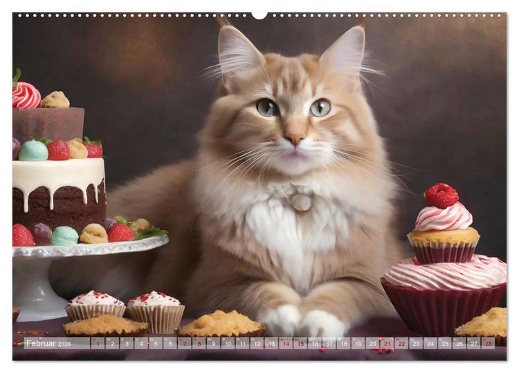 Produktbild: S&uuml;&szlig;e Naschkatzen - Pelzige Leckerm&auml;ulchen zwischen s&uuml;&szlig;en Desserts und Torten (Wandkalender 2026 DIN A2 quer), CALVENDO Monatskalender