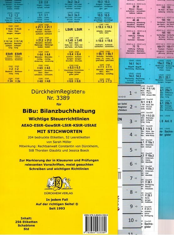 Produktbild: D&uuml;rckheimRegister&reg; BiBu-BILANZBUCHHALTUNG f&uuml;r SteuerRichtlinien mit Stichworten