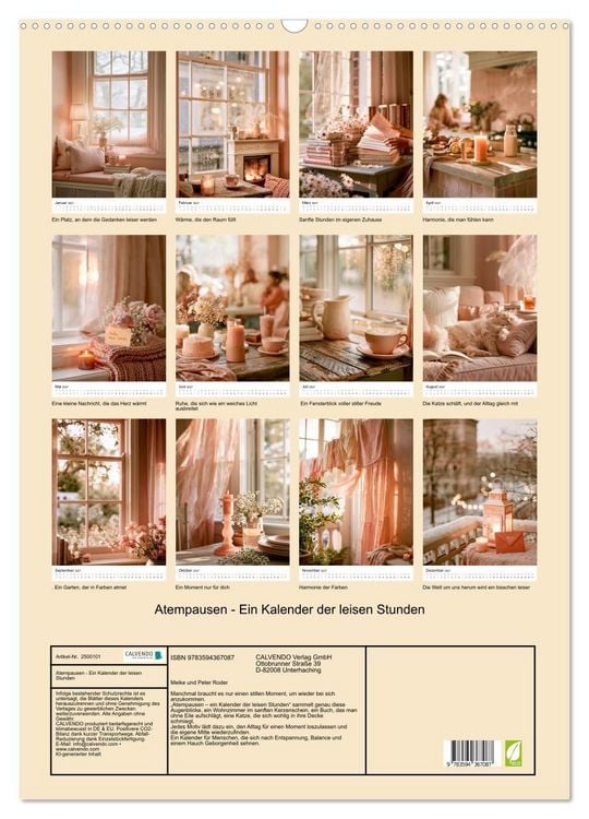 Produktbild: Atempausen - Ein Kalender der leisen Stunden (Wandkalender 2027 DIN A2 hoch), CALVENDO Monatskalender