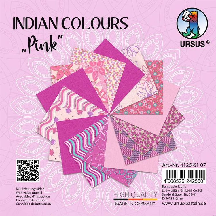 Produktbild: URSUS Spezialpapiere Indian Colours, pink, 13,7 x 13,7 cm, 10 Blatt