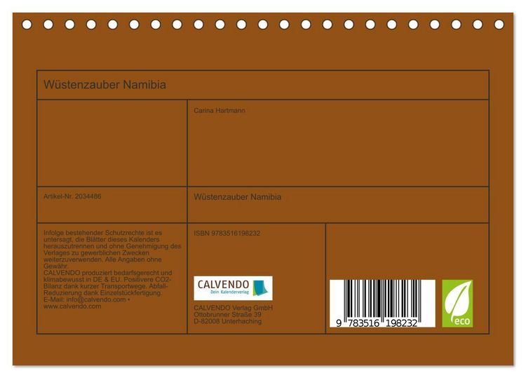Produktbild: W&uuml;stenzauber Namibia (Tischkalender 2026 DIN A5 quer), CALVENDO Monatskalender