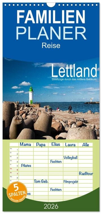Produktbild: Familienplaner 2026 - Lettland - Streifz&uuml;ge durch das mittlere Baltikum mit 5 Spalten (Wandkalender, 21 x 45 cm) CALVENDO