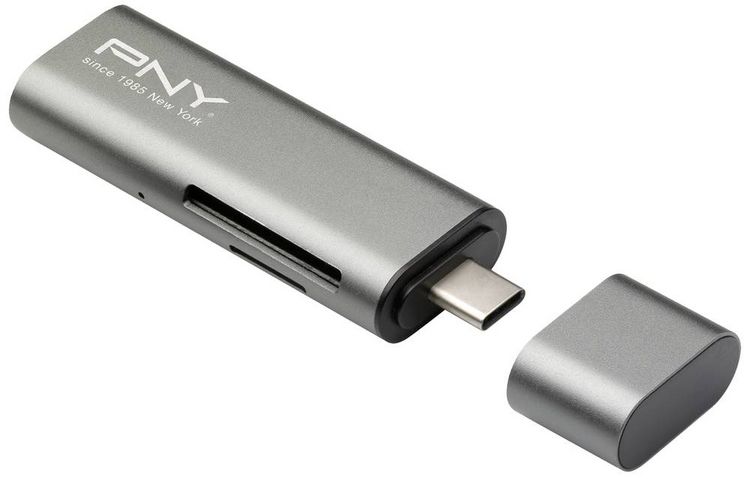 Produktbild: PNY R-TC-UA-3N1E01-RB Externer Speicherkartenleser USB-C&reg; USB 3.2 (Gen 1) Metallic
