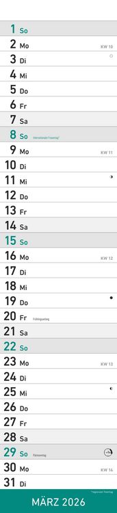 Produktbild: Streifenplaner MINT 2026 - Streifenkalender - Wandplaner - Küchen-Kalender - 11,3x49,5