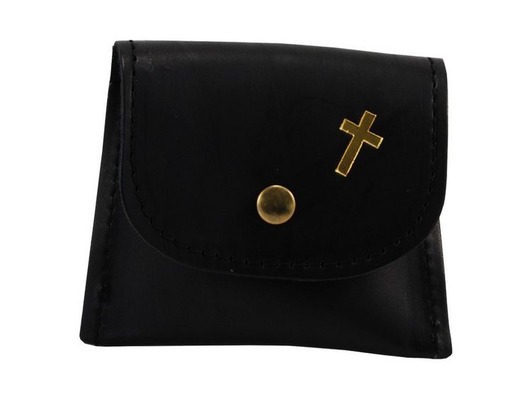 Produktbild: Rosenkranzt&auml;schchen schwarz, mit goldenem Kreuz und Druckknopf