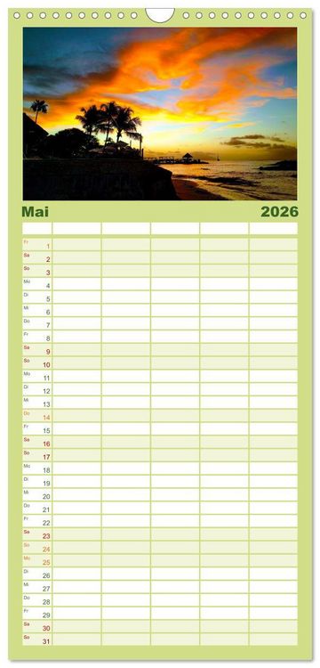 Produktbild: Familienplaner 2026 - In Gedanken auf den Seychellen mit 5 Spalten (Wandkalender, 21 x 45 cm) CALVENDO