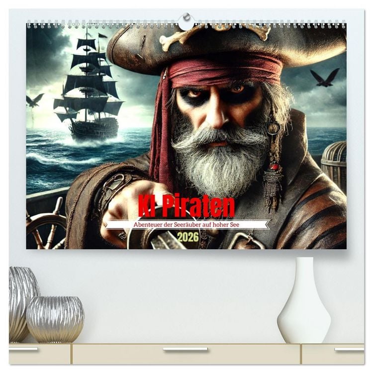 Produktbild: KI Piraten - Abenteuer der Seer&auml;uber auf hoher See (hochwertiger Premium Wandkalender 2026 DIN A2 quer), Kunstdruck in Hochglanz