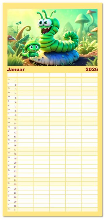Produktbild: Familienplaner 2026 - W&uuml;rmchen Zauber mit 5 Spalten (Wandkalender, 21 x 45 cm) CALVENDO