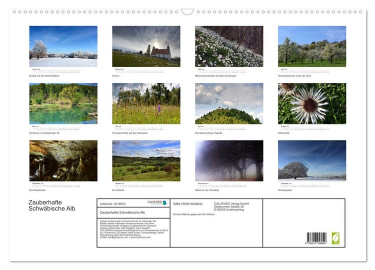Produktbild: Zauberhafte Schw&auml;bische Alb (Wandkalender 2026 DIN A2 quer), CALVENDO Monatskalender