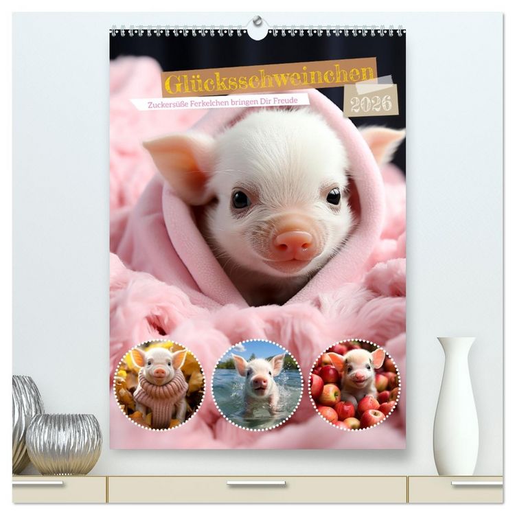 Produktbild: Gl&uuml;cksschweinchen (hochwertiger Premium Wandkalender 2026 DIN A2 hoch), Kunstdruck in Hochglanz