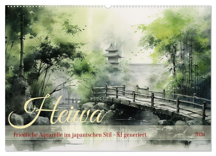 Produktbild: Heiwa - Friedliche Aquarelle im japanischen Stil (Wandkalender 2026 DIN A2 quer), CALVENDO Monatskalender