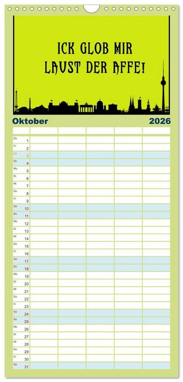 Produktbild: Familienplaner 2026 - Berliner Mundart mit 5 Spalten (Wandkalender, 21 x 45 cm) CALVENDO