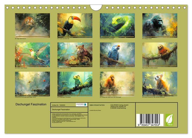 Produktbild: Dschungel Faszination (Wandkalender 2026 DIN A4 quer), CALVENDO Monatskalender