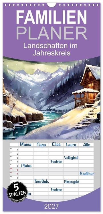 Produktbild: Familienplaner 2027 - Landschaften im Jahreskreis mit 5 Spalten (Wandkalender, 21 x 45 cm) CALVENDO