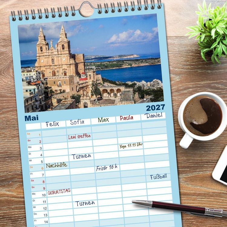 Produktbild: Familienplaner 2027 - Wundervolles Malta mit 5 Spalten (Wandkalender, 21 x 45 cm) CALVENDO