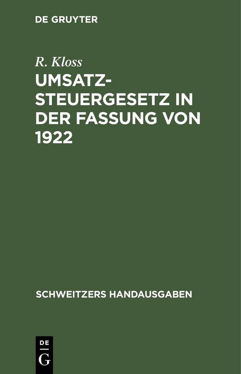 Produktbild: Umsatzsteuergesetz in der Fassung von 1922