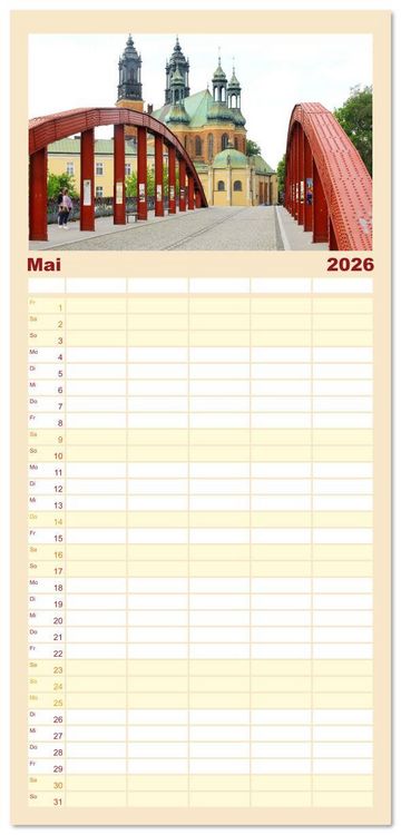 Produktbild: Familienplaner 2026 - Posen - Traumhaftes Reiseziel in Polen mit 5 Spalten (Wandkalender, 21 x 45 cm) CALVENDO