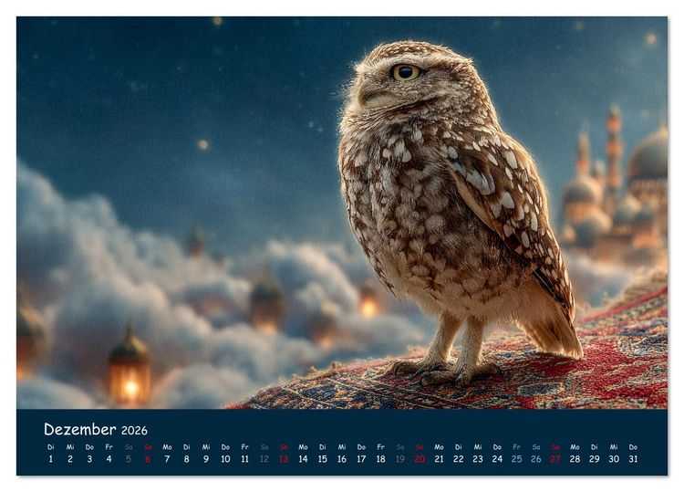 Produktbild: Tierisch hoch hinaus - Fantastische Tiere auf fliegenden Teppichen (Tischkalender 2026 DIN A5 quer), CALVENDO Monatskalender