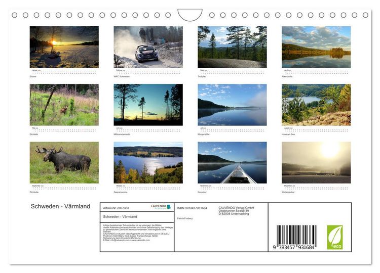 Produktbild: Schweden - V&auml;rmland (Wandkalender 2026 DIN A4 quer), CALVENDO Monatskalender