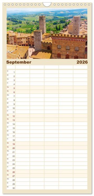 Produktbild: Familienplaner 2026 - San Gimignano, die Stadt der T&uuml;rme mit 5 Spalten (Wandkalender, 21 x 45 cm) CALVENDO