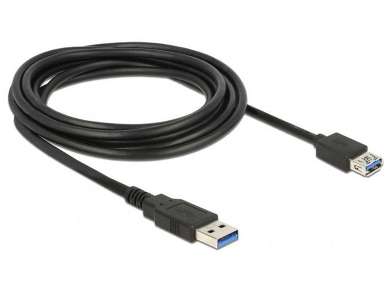 Produktbild: Delock USB-Kabel USB 3.2 Gen1 USB-A Stecker, USB-A Buchse 3.00 m Schwarz vergoldete Steckkontakte 85057
