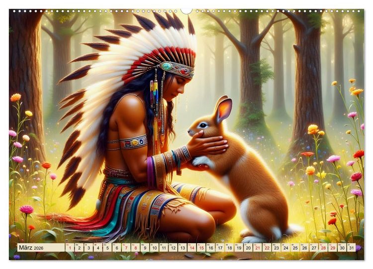 Produktbild: Spirituelle Begleiter - Indianer und Tiere im Einklang (Wandkalender 2026 DIN A2 quer), CALVENDO Monatskalender