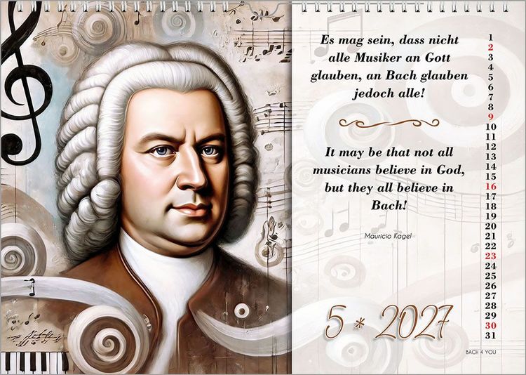 Produktbild: Johann-Sebastian-Bach-Zitate-Kalender, ein Musik-Kalender 2027, DIN A4
