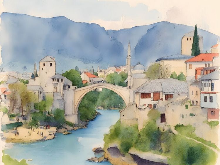 Produktbild: CALVENDO Puzzle Br&uuml;cke und Altstadt Mostar in Bosnien-Herzogowina | 1000 Teile Lege-Gr&ouml;&szlig;e 64x48cm Foto-Puzzle f&uuml;r gl&uuml;ckliche Stunden