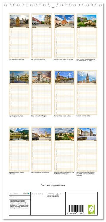 Produktbild: Familienplaner 2026 - Sachsen Impressionen mit 5 Spalten (Wandkalender, 21 x 45 cm) CALVENDO