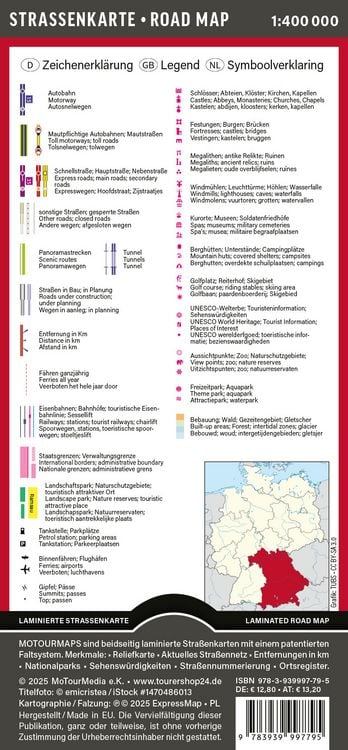 MoTourMaps Bayern Auto- und Motorradkarte 1:400.000