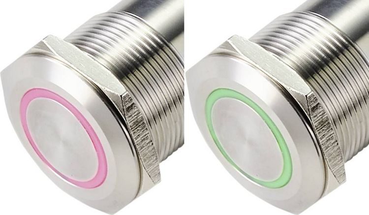 Produktbild: TRU COMPONENTS TC-9554804 Sensortaster 24 V 0.5 A 1 x Aus/(Ein) tastend Gr&uuml;n, Rot (&Oslash;) 25 mm IP65 1 St.