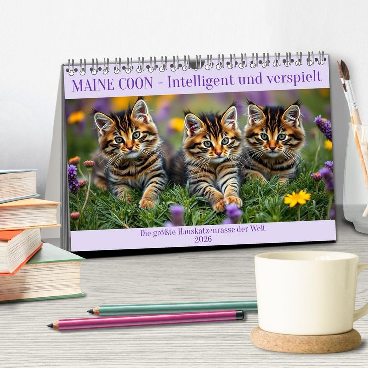 Produktbild: Maine Coon - Intelligent und verspielt (Tischkalender 2026 DIN A5 quer), CALVENDO Monatskalender