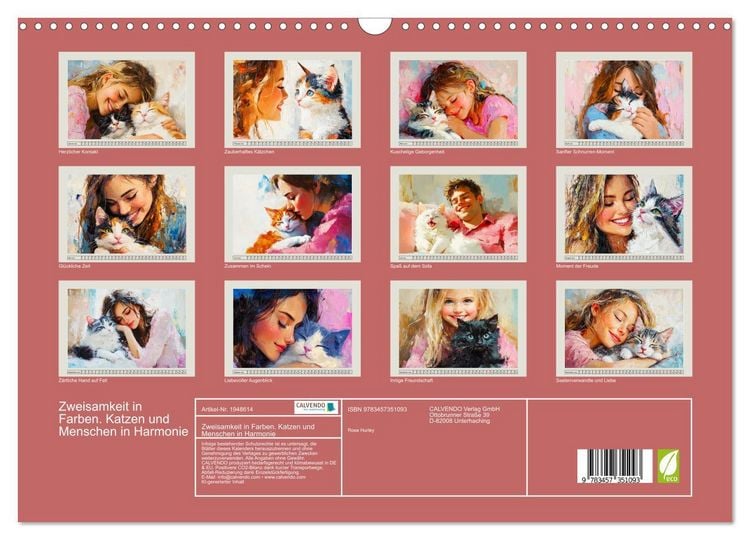 Produktbild: Zweisamkeit in Farben. Katzen und Menschen in Harmonie (Wandkalender 2026 DIN A3 quer), CALVENDO Monatskalender