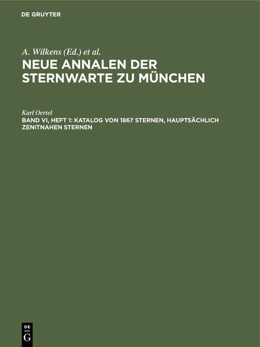 Produktbild: Katalog von 1867 Sternen, haupts&auml;chlich zenitnahen Sternen