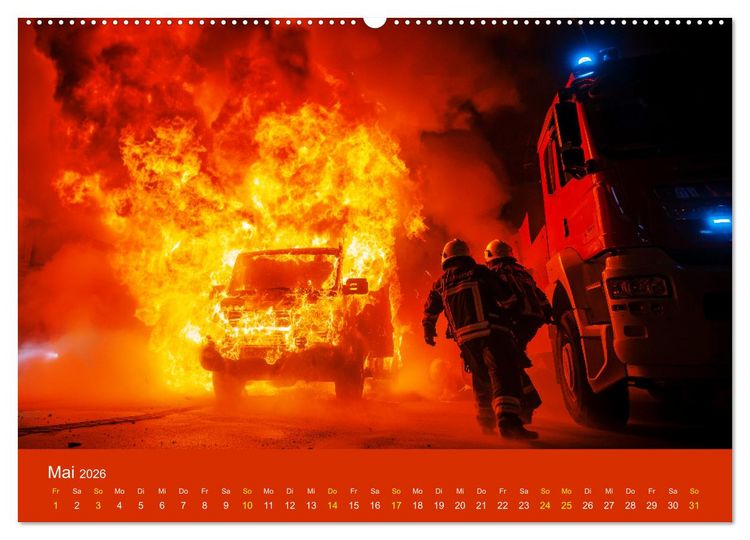 Produktbild: Feuer und Flamme - Feuerwehrkalender (hochwertiger Premium Wandkalender 2026 DIN A2 quer), Kunstdruck in Hochglanz