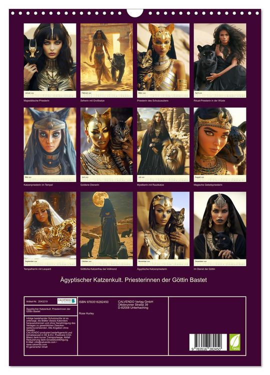 Produktbild: &Auml;gyptischer Katzenkult. Priesterinnen der G&ouml;ttin Bastet (Wandkalender 2026 DIN A3 hoch), CALVENDO Monatskalender