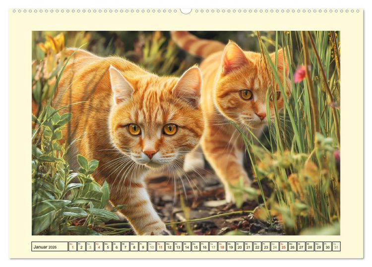 Produktbild: Geliebte Katzen. Unsere zauberhaften Hauskatzen im Garten (hochwertiger Premium Wandkalender 2026 DIN A2 quer), Kunstdruck in Hochglanz