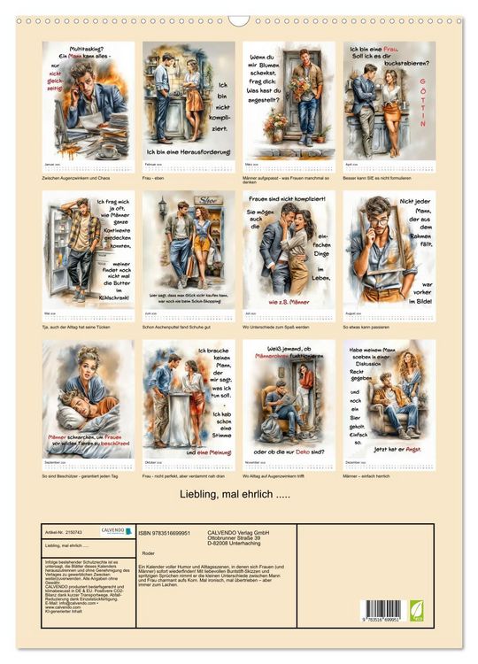 Produktbild: Liebling, mal ehrlich ..... (Wandkalender 2026 DIN A2 hoch), CALVENDO Monatskalender