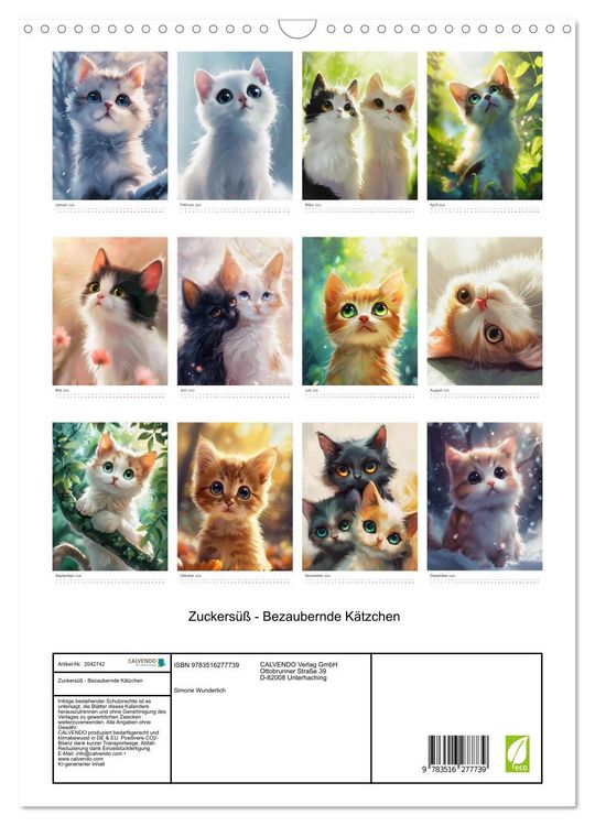 Produktbild: Zuckers&uuml;&szlig; - Bezaubernde K&auml;tzchen (Wandkalender 2026 DIN A3 hoch), CALVENDO Monatskalender