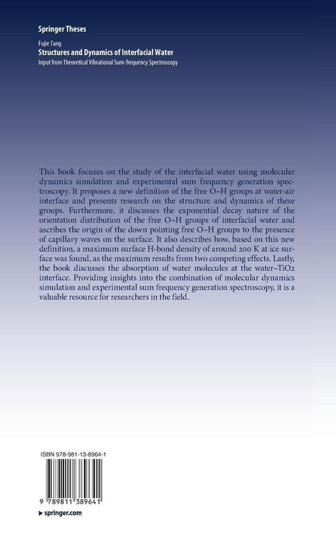 Produktbild: Structures and Dynamics of Interfacial Water