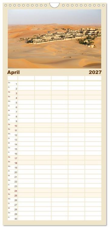 Produktbild: Familienplaner 2027 - Die D&uuml;nen in der W&uuml;ste von Abu Dhabi mit 5 Spalten (Wandkalender, 21 x 45 cm) CALVENDO