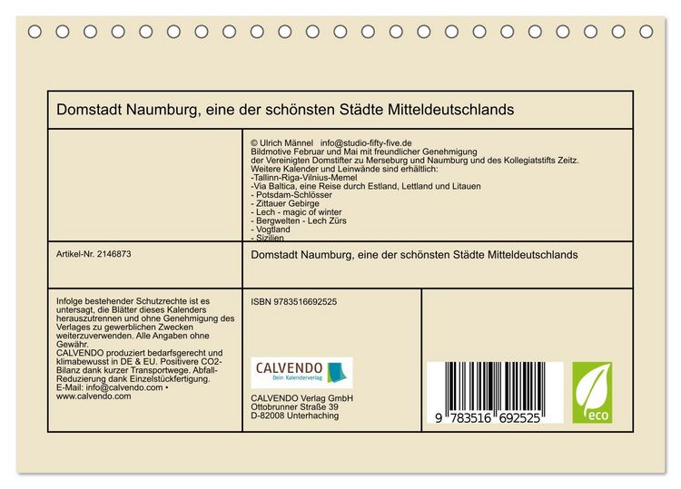 Produktbild: Domstadt Naumburg, eine der sch&ouml;nsten St&auml;dte Mitteldeutschlands (Tischkalender 2026 DIN A5 quer), CALVENDO Monatskalender