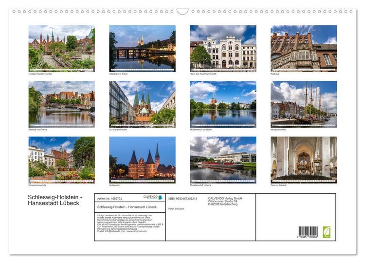 Produktbild: Schleswig-Holstein - Hansestadt L&uuml;beck (Wandkalender 2026 DIN A2 quer), CALVENDO Monatskalender