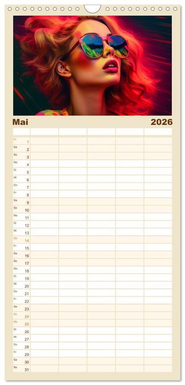 Produktbild: Familienplaner 2026 - Popart Prinzessin mit 5 Spalten (Wandkalender, 21 x 45 cm) CALVENDO