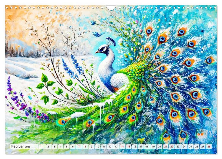 Produktbild: Tanz der Pfauen - Jahreszeiten in abstrakter Eleganz (Wandkalender 2026 DIN A3 quer), CALVENDO Monatskalender