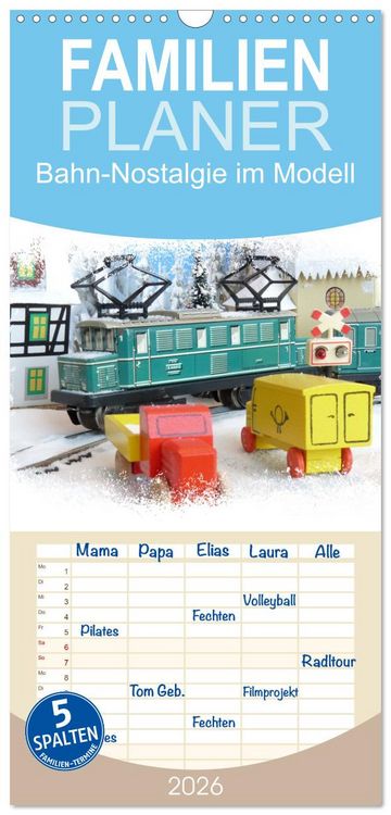 Produktbild: Familienplaner 2026 - Bahn-Nostalgie im Modell mit 5 Spalten (Wandkalender, 21 x 45 cm) CALVENDO