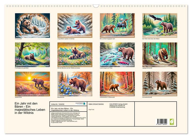 Produktbild: Ein Jahr mit den B&auml;ren - Ein majest&auml;tisches Leben in der Wildnis (Wandkalender 2026 DIN A2 quer), CALVENDO Monatskalender