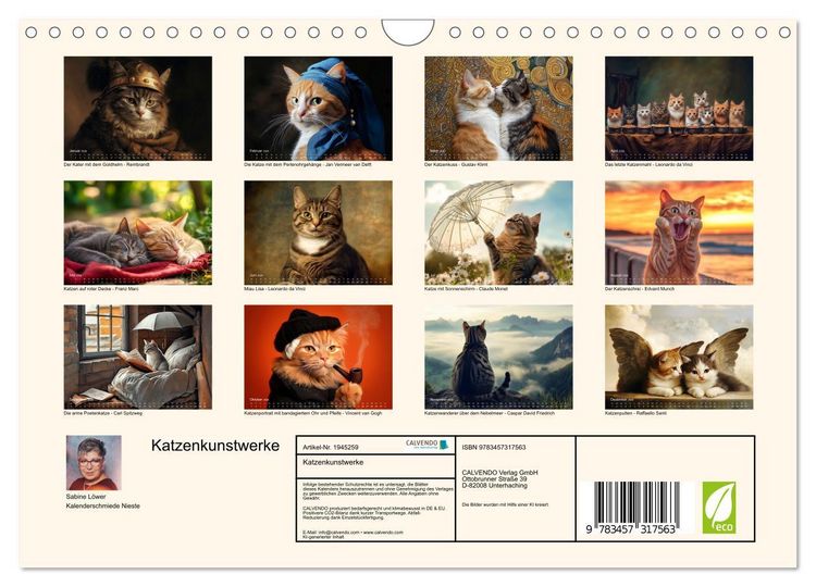 Produktbild: Katzenkunstwerke (Wandkalender 2026 DIN A4 quer), CALVENDO Monatskalender