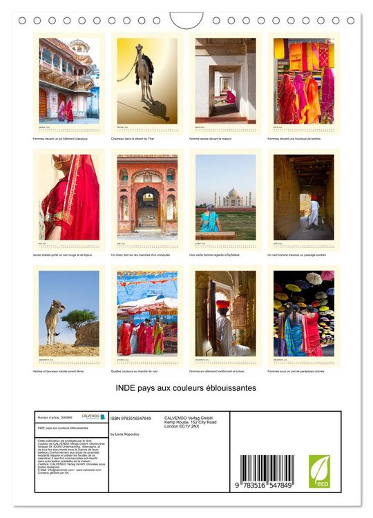 Produktbild: INDE pays aux couleurs &eacute;blouissantes (Calendrier mural 2026 DIN A4 horizontal), CALVENDO calendrier mensuel