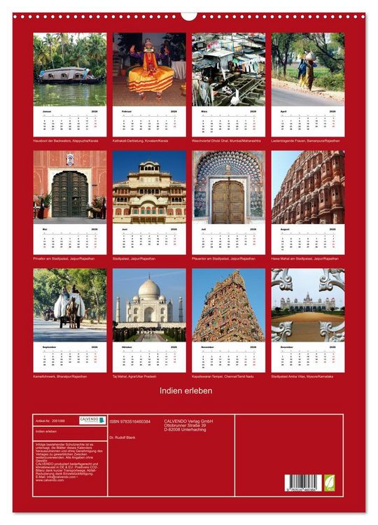 Produktbild: Indien erleben (Wandkalender 2026 DIN A2 hoch), CALVENDO Monatskalender